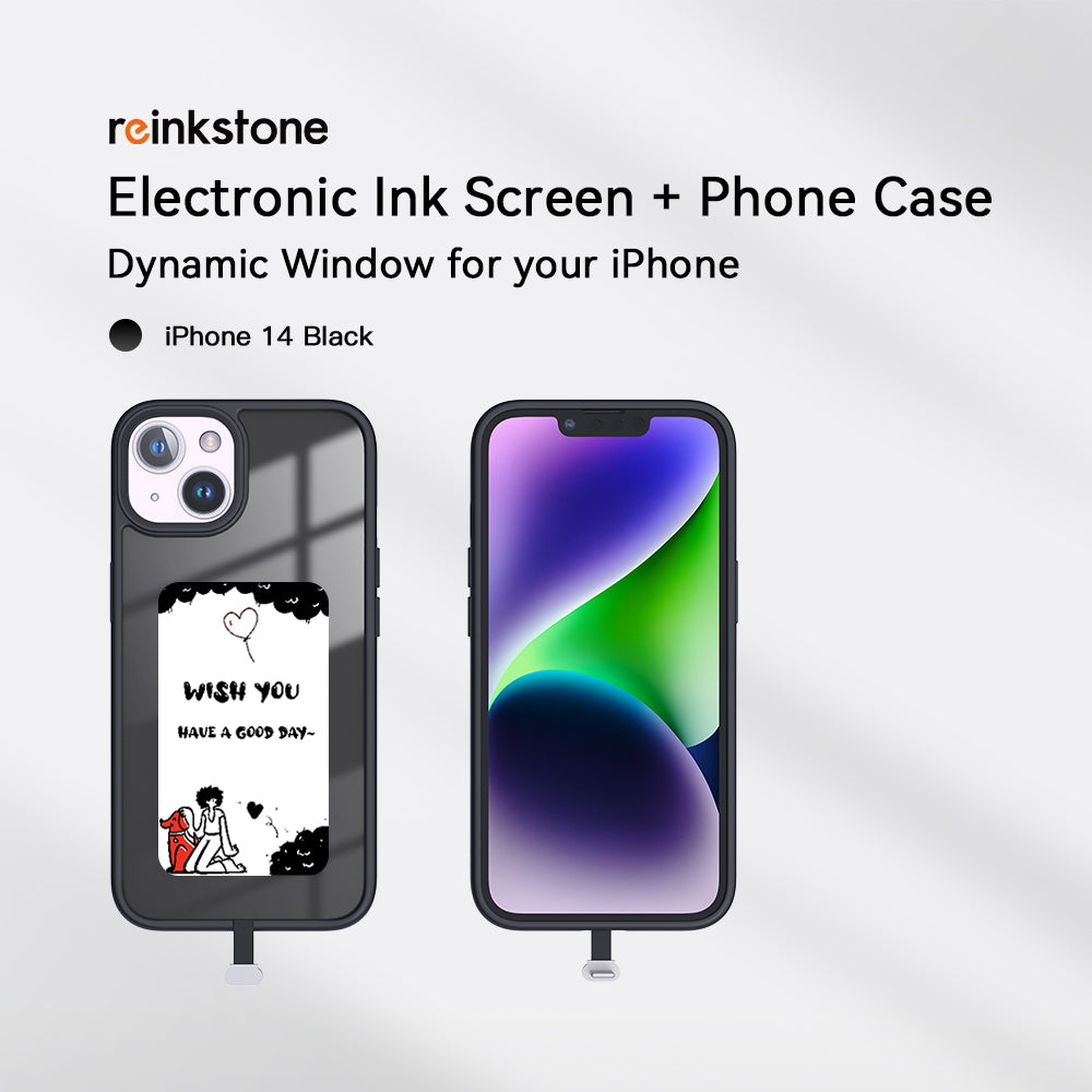 Reinkstone 智能电子墨水手机壳兼容 iPhone 14 6.1 英寸磨砂全方位保护 Reink 手机壳，壁纸 DIY，内置壁纸丰富